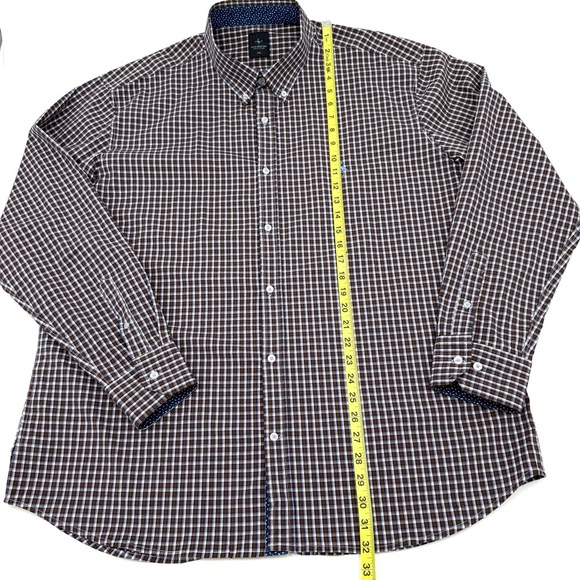 Tailorbyrd Men's Navy Blue Brown Checkered Plaid Shirt Contrast Collar Cuff XXL - Picture 9 of 10